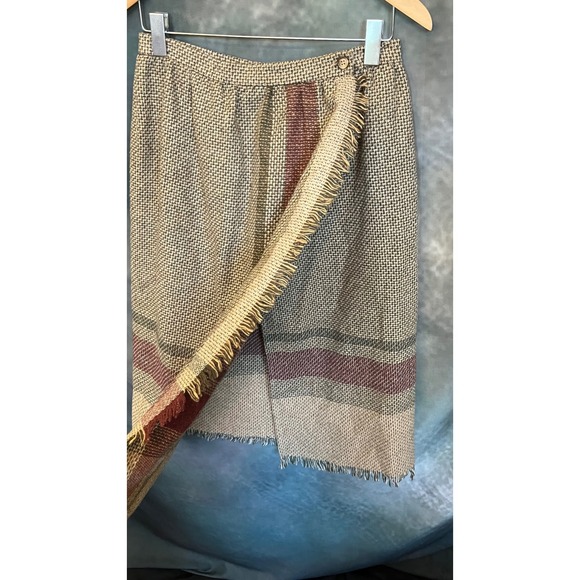 Vintage Haberdashery by Personal Tweed Plaid Wrap Skirt Midi Fringed Hem Size 12 - Picture 2 of 6